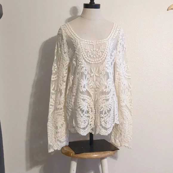 Banana Republic Tops - Banana white lace‎ long sleeve blouse size Large
